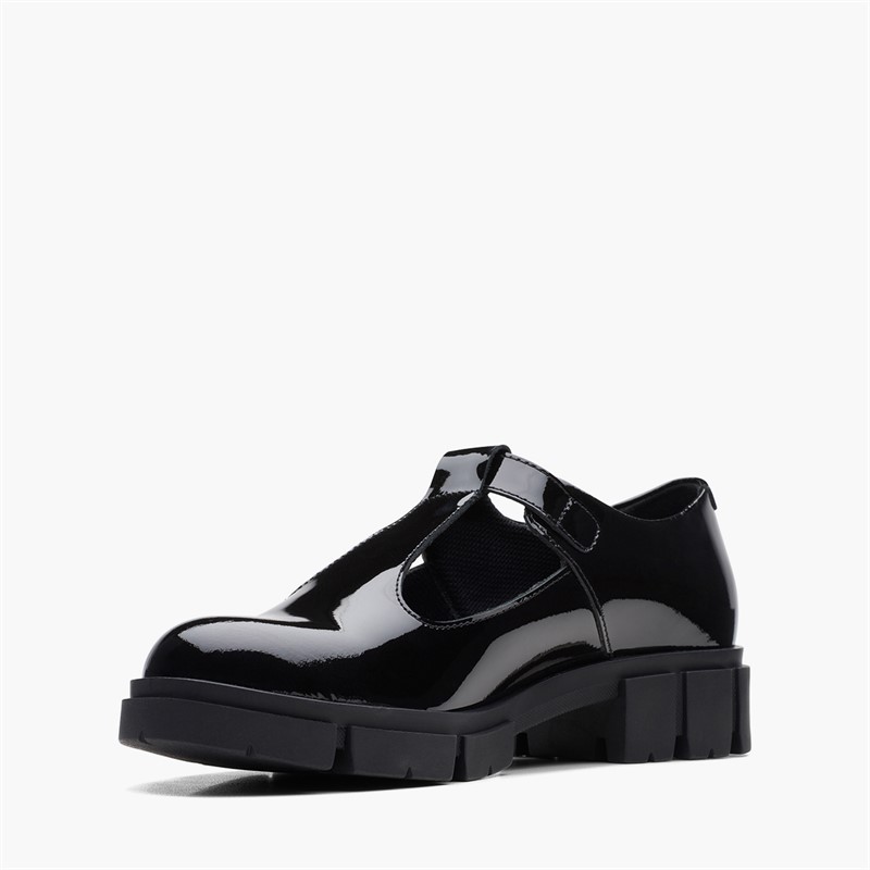 Clarks Womens Teala T-Bar Shoes Black Patent