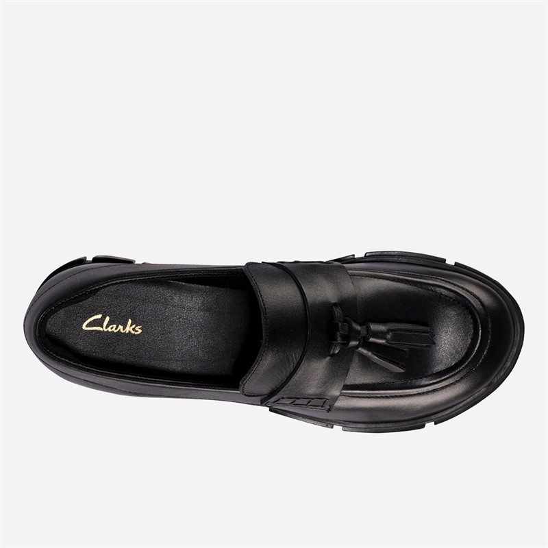 Clarks Womens Teala Loafers Black Leather