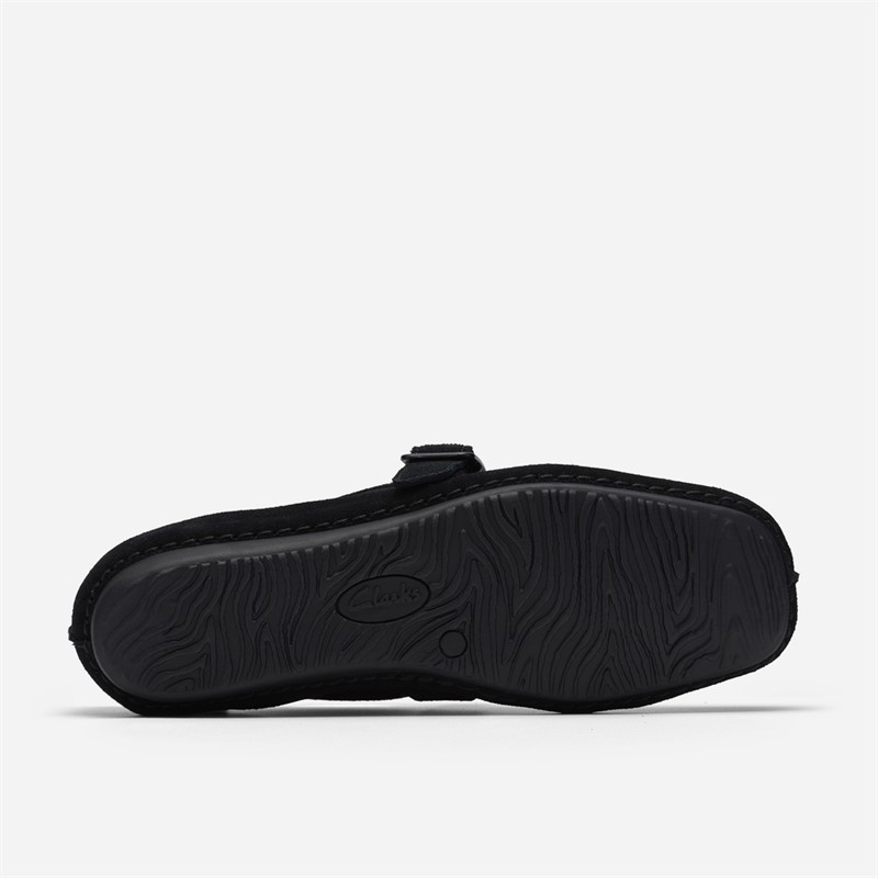 Clarks Damen T Bar Loafer mit Sommersprossen Black Suede