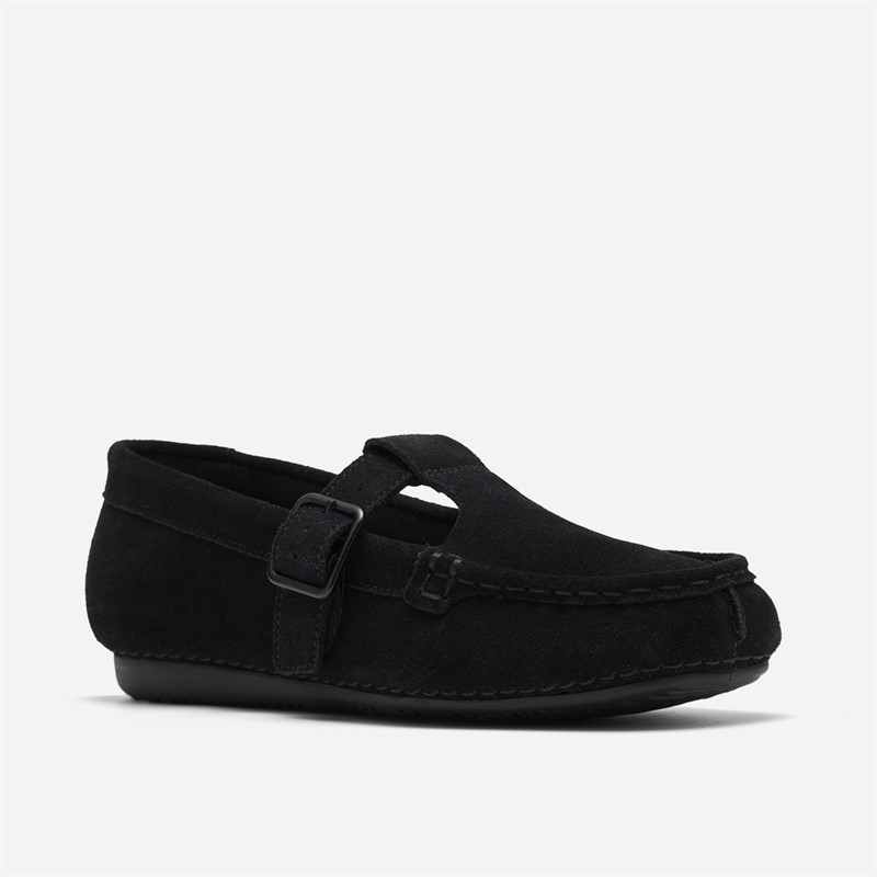 Clarks Damen T Bar Loafer mit Sommersprossen Black Suede