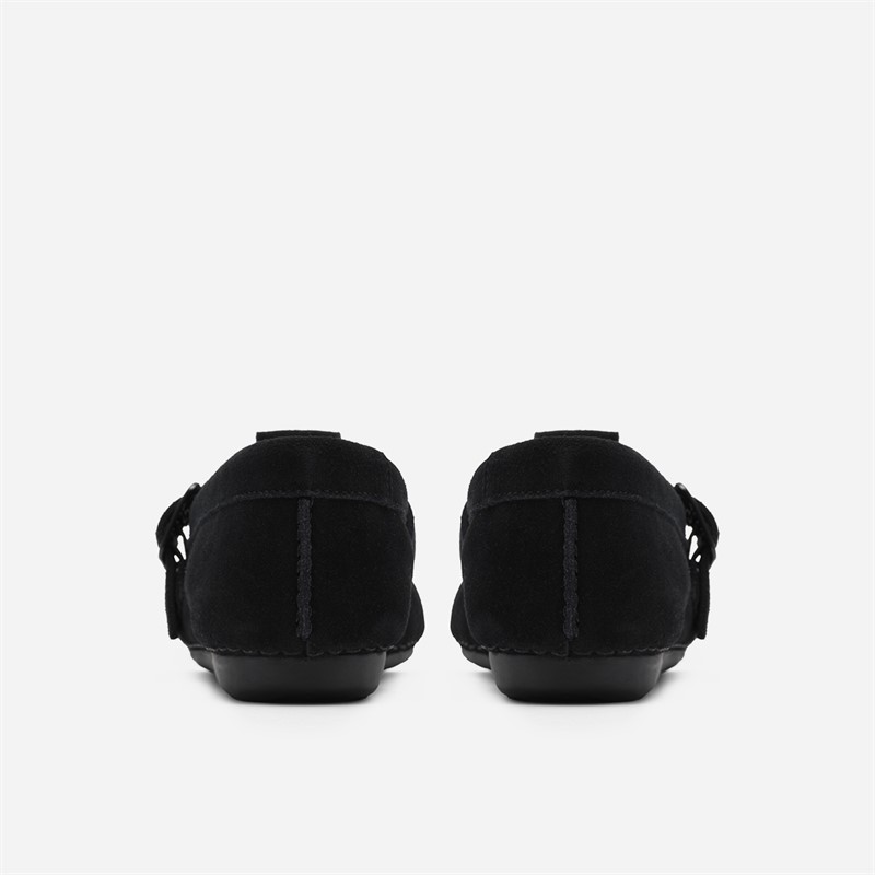 Clarks Damen T Bar Loafer mit Sommersprossen Black Suede