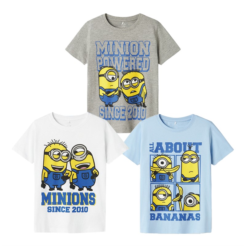 Minions Jongens 3-pack T-shirts wit/grijs melange/chambray blauw