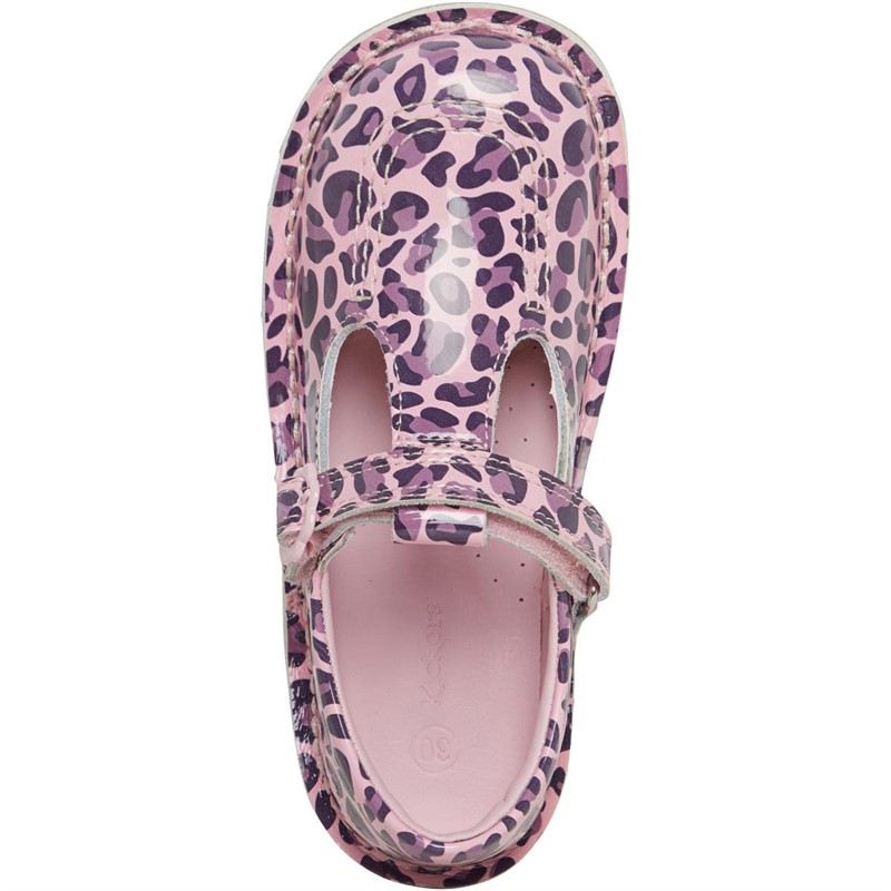 Kickers Girls Kick T Leopard Leather Shoes Pink