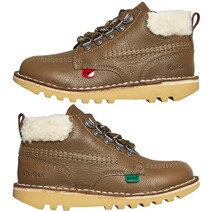 Kickers Boys Kick Hi Winter Leather Boots Khaki