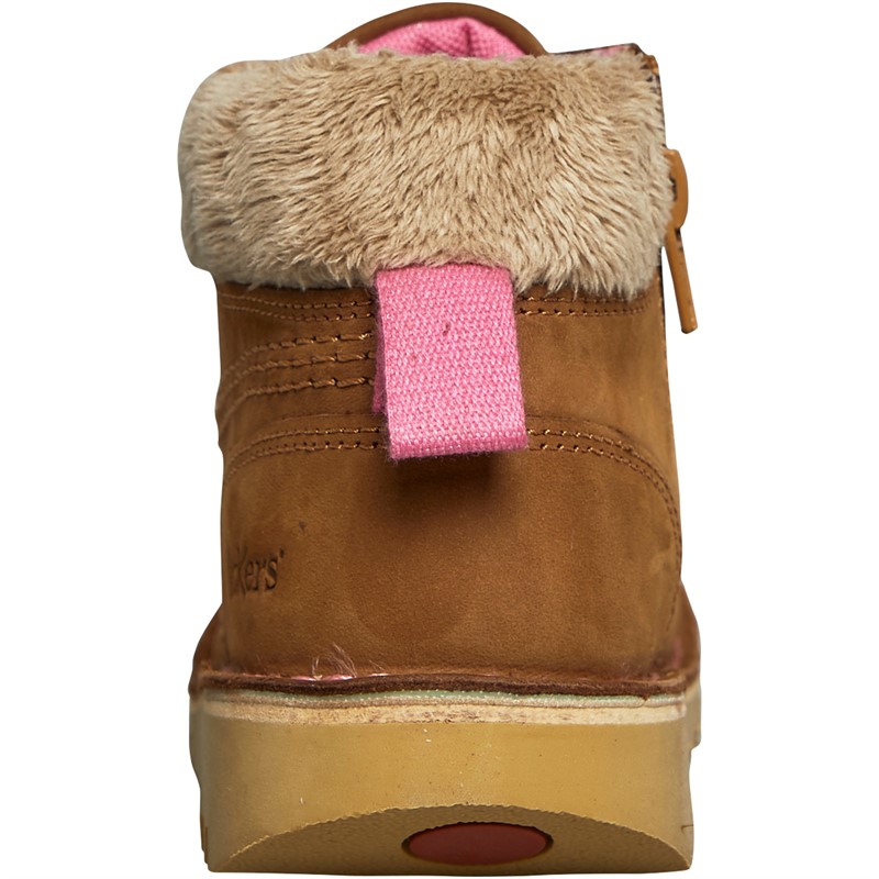 Kickers Girls Kick Hi Winter Nubuck Leather Boots Tan