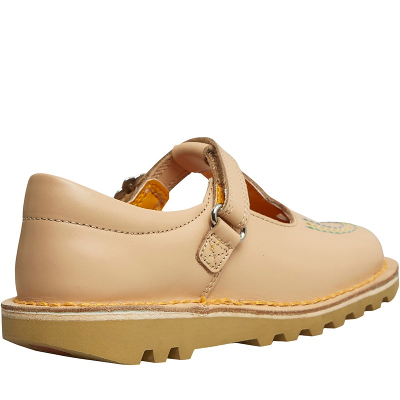 Kickers Infant Girls T Bar Flower Shoes Beige
