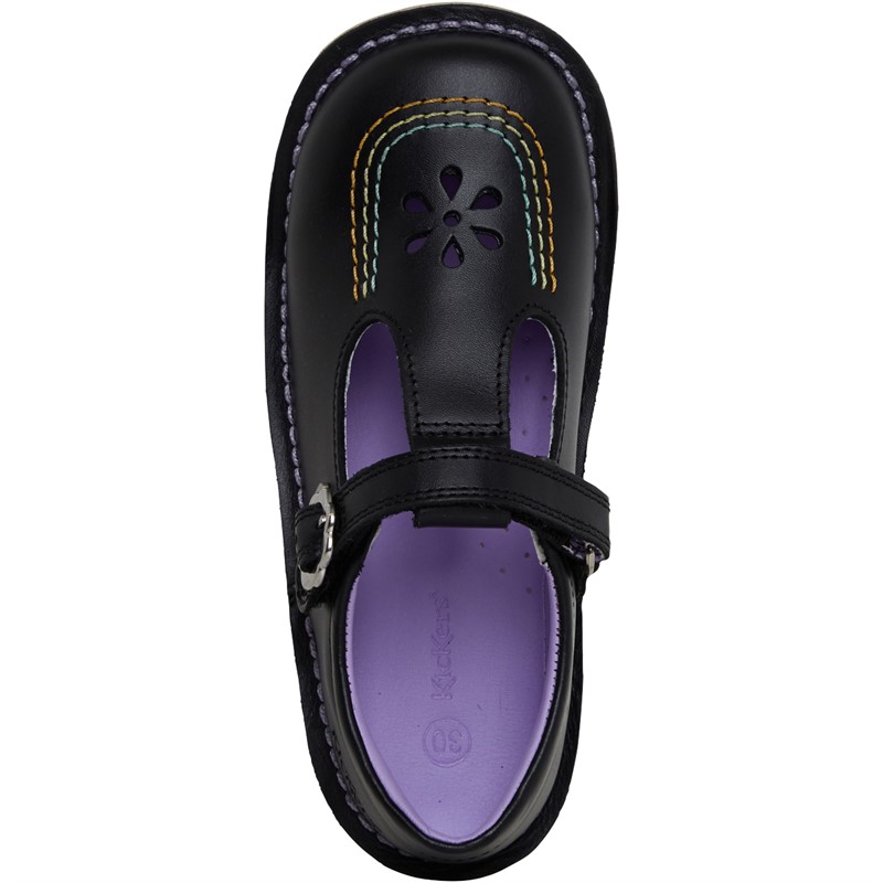 Kickers Infant Girls Kick T Bar Flower Shoes Black