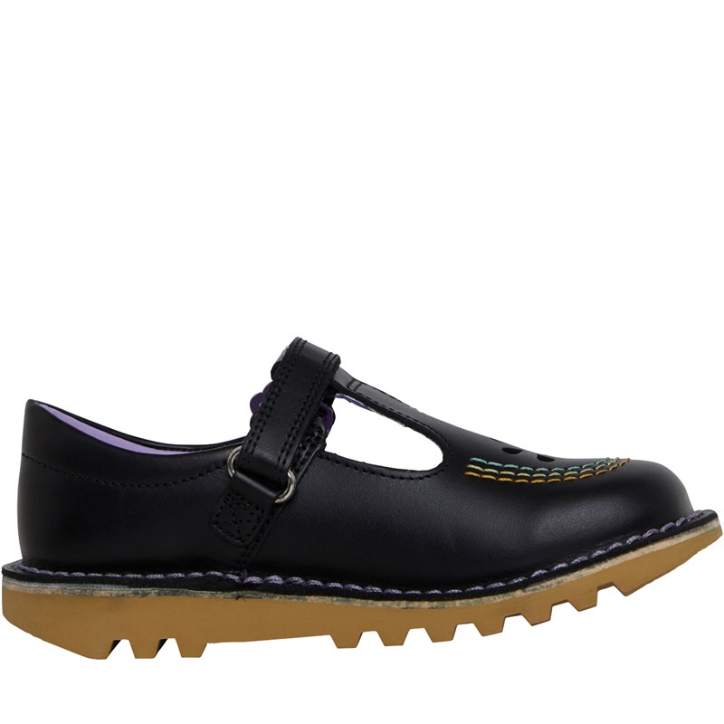 Kickers Infant Girls Kick T Bar Flower Shoes Black