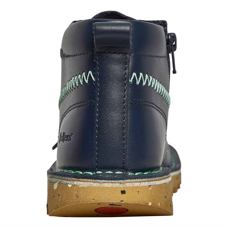 Kickers Boys Kick Hi Zigzag Leather Boots Navy