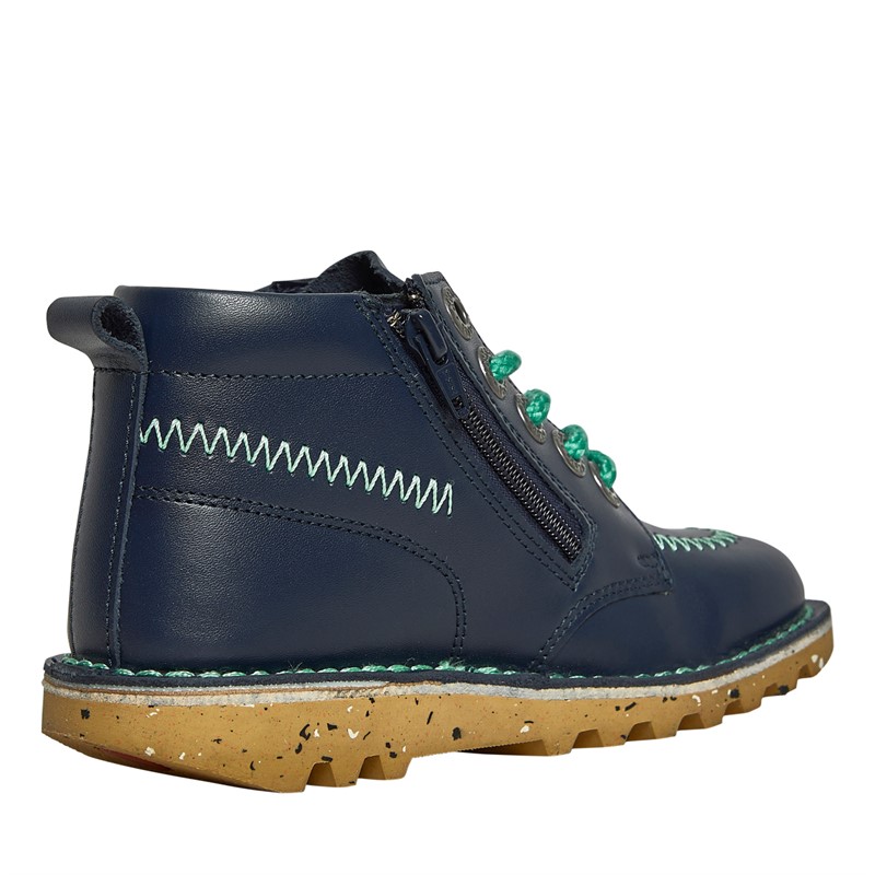 Kickers Boys Kick Hi Zigzag Leather Boots Navy