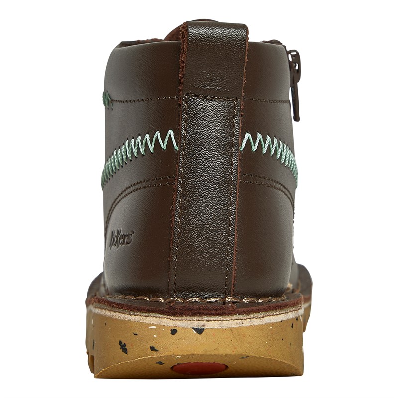 Kickers Boys Kick Hi Zigzag Leather Boots Brown