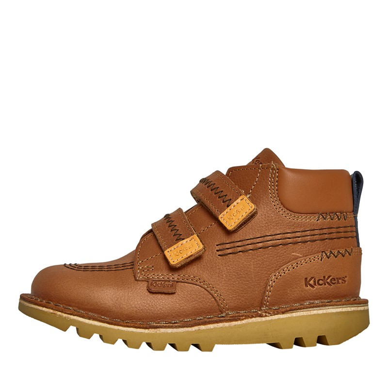 Kickers Boys Kick Hi Roll Zigzag Leather Boots Tan