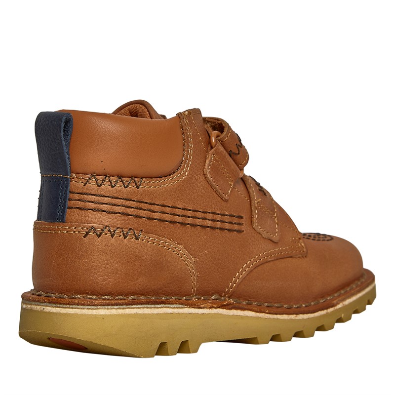 Kickers Boys Kick Hi Roll Zigzag Leather Boots Tan