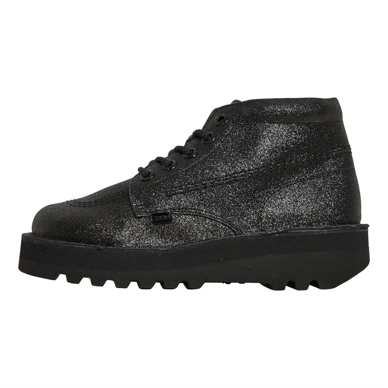 Kickers Womens Kick Hi Stack Platform Boots Black Glitter