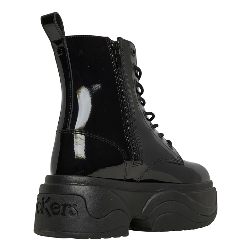 Kickers Womens Kade Chunky Patent Leather Boots Black/Black