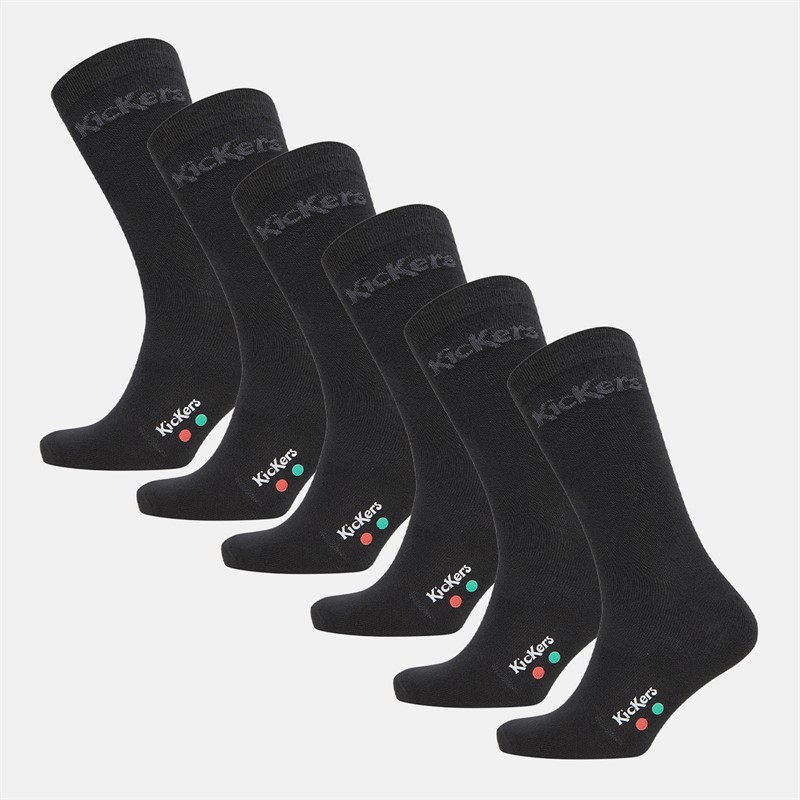 Kickers Everyday Six Pack Crew Socks Black - Size 9
