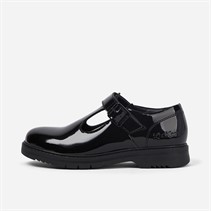 Kickers Girls Finley T-Bar Shoes Black Patent