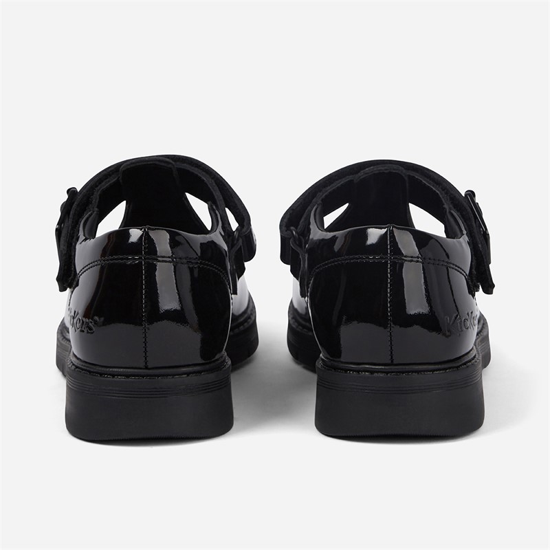 Kickers Girls Finley T-Bar Shoes Black Patent