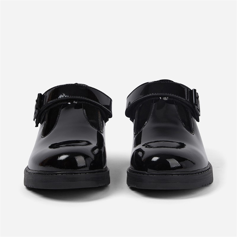 Kickers Girls Finley T-Bar Shoes Black Patent