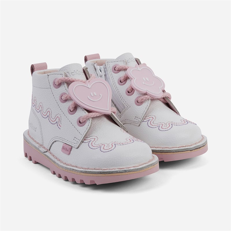 Kickers Girls Kick Wave Leather Boots White