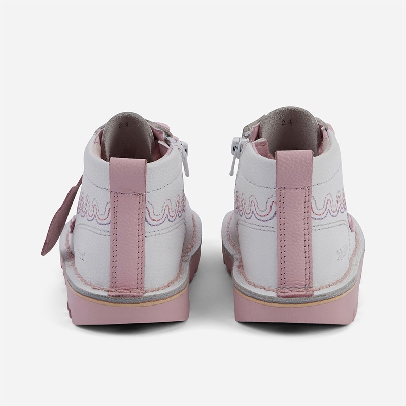 Kickers Girls Kick Wave Leather Boots White