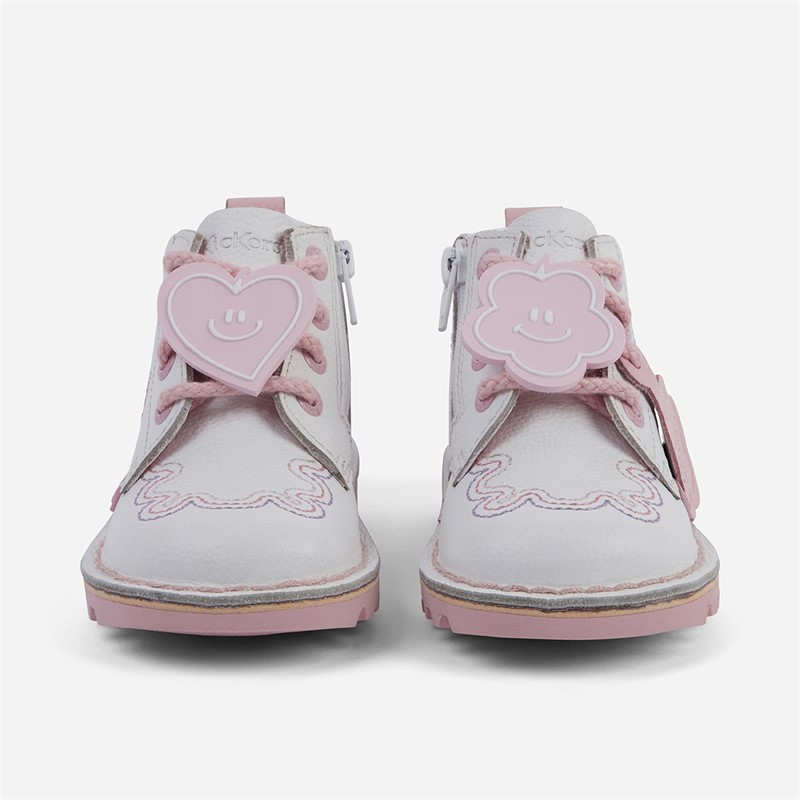 Kickers Girls Kick Wave Leather Boots White