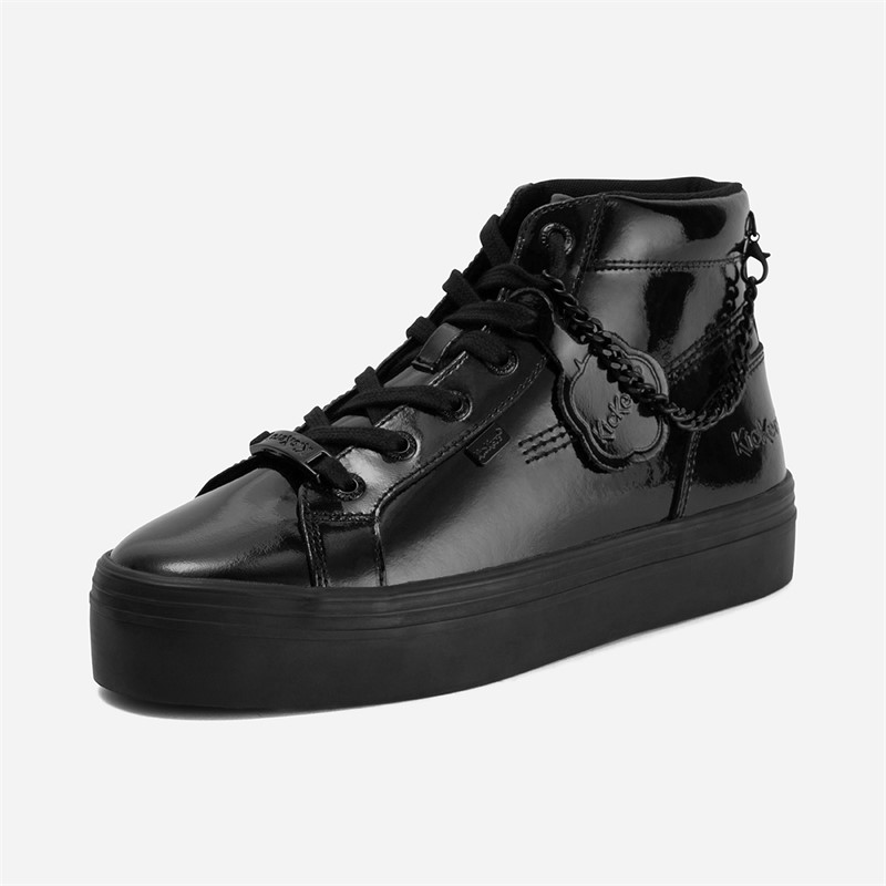 Kickers Junior Girls Tovni Stack Hi Chain Patent Leather Trainers Black