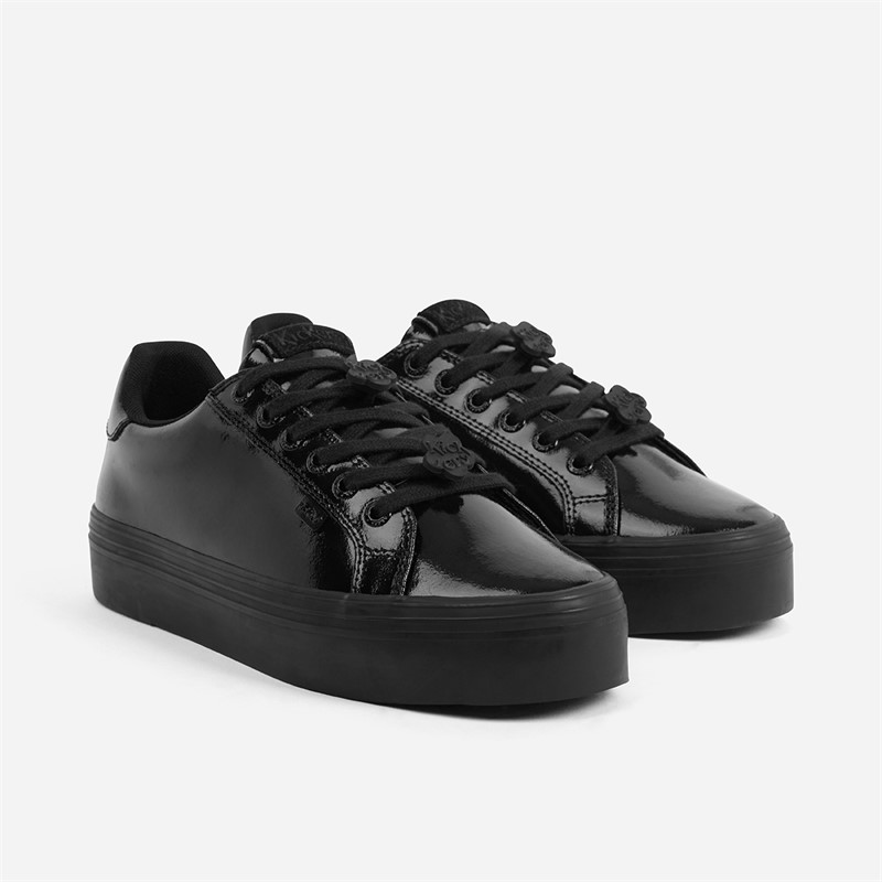 Kickers Womens Tovni Stack Lo Flower Patent Leather Trainers Black