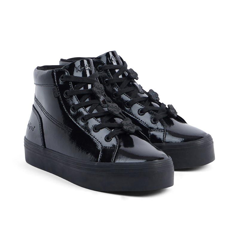 Kickers Womens Tovni Stack Hi Flower Patent Leather Trainers Black