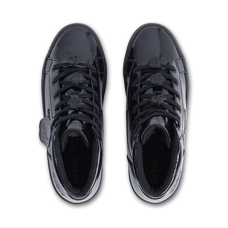 Kickers Womens Tovni Stack Hi Flower Patent Leather Trainers Black