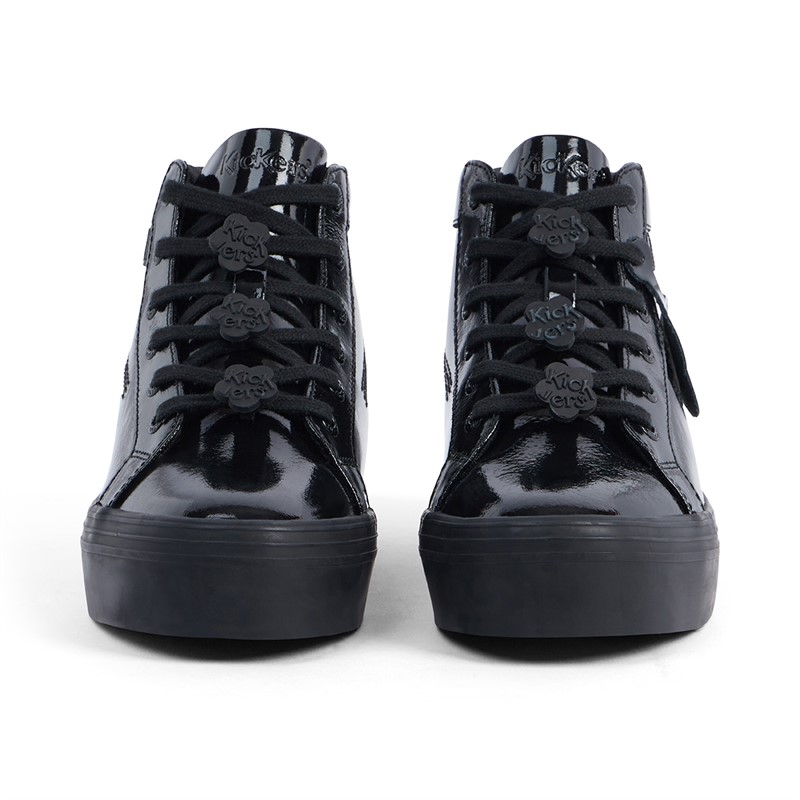 Kickers Womens Tovni Stack Hi Flower Patent Leather Trainers Black