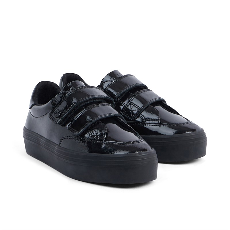 Kickers Girls Tovni Stack Lo Velcro Patent Leather Trainers Black