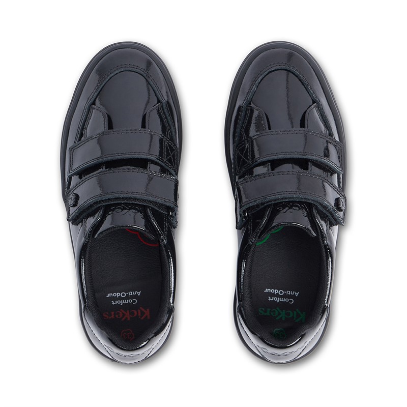 Kickers Girls Tovni Stack Lo Velcro Patent Leather Trainers Black