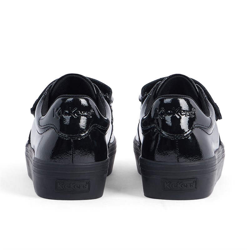 Kickers Girls Tovni Stack Lo Velcro Patent Leather Trainers Black