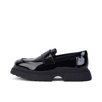 Kickers Junior Girls Kenzi Loafer Patent Leather Shoes Black