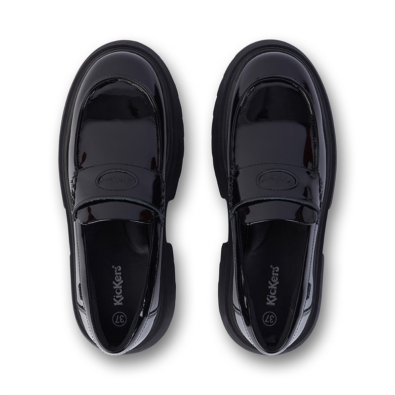 Kickers Junior Girls Kenzi Loafer Patent Leather Shoes Black