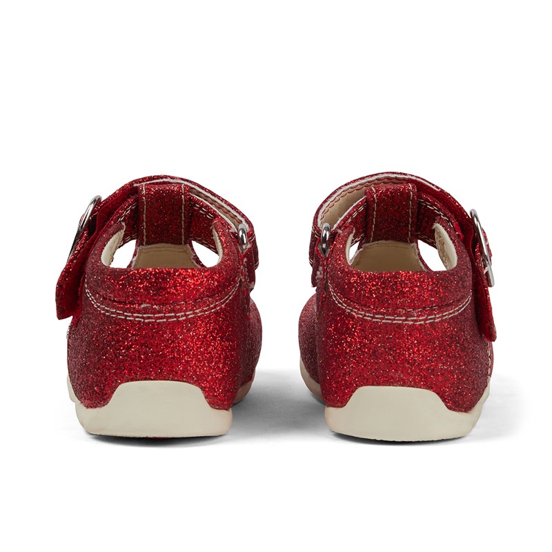 Kickers Baby Girls Kick T-Bar Glitter Leather Shoes Red