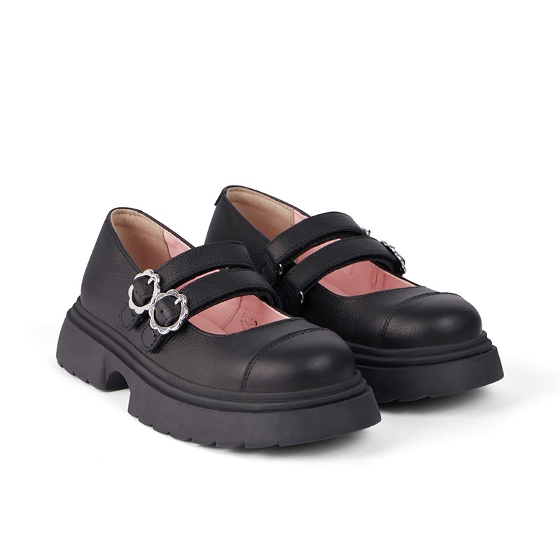 Kickers Junior Girls Kenzi Mary Jane Leather Shoes Black