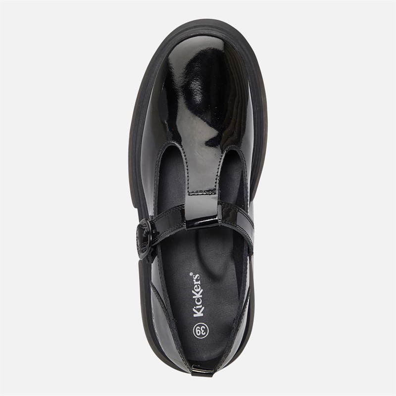 Kickers Junior Girls Kenzi T-Bar Patent Leather Shoes Black