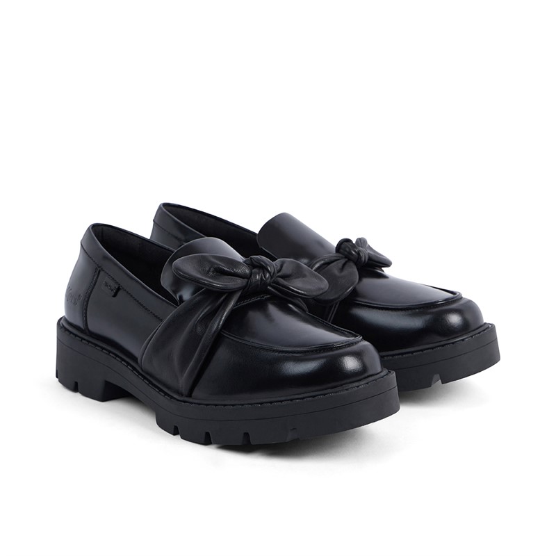 Kickers Junior Girls Kori Loafer Bow Leather Shoes Black