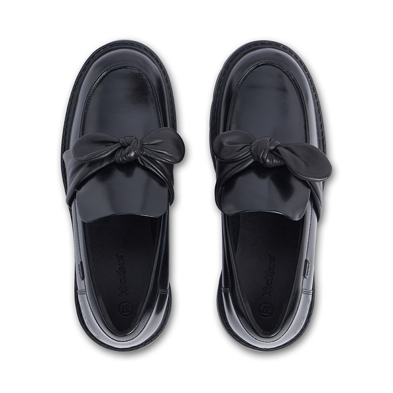 Kickers Junior Girls Kori Loafer Bow Leather Shoes Black