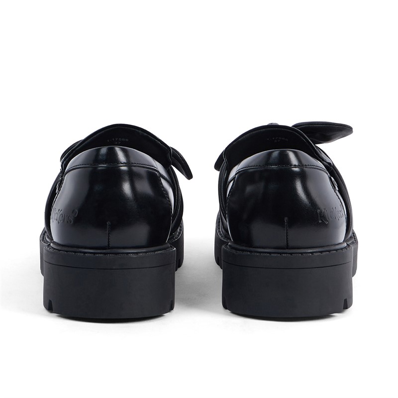 Kickers Junior Girls Kori Loafer Bow Leather Shoes Black