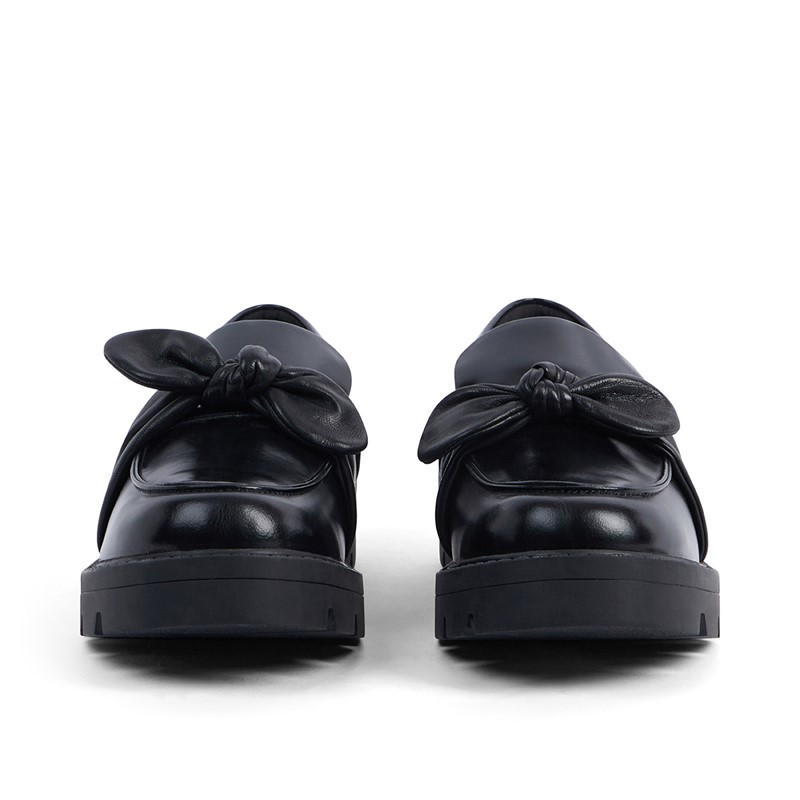 Kickers Junior Girls Kori Loafer Bow Leather Shoes Black