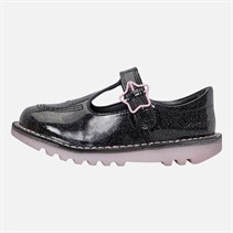 Kickers Infant Girls Kick T-Bar Galactic Patent Leather Shoes Black