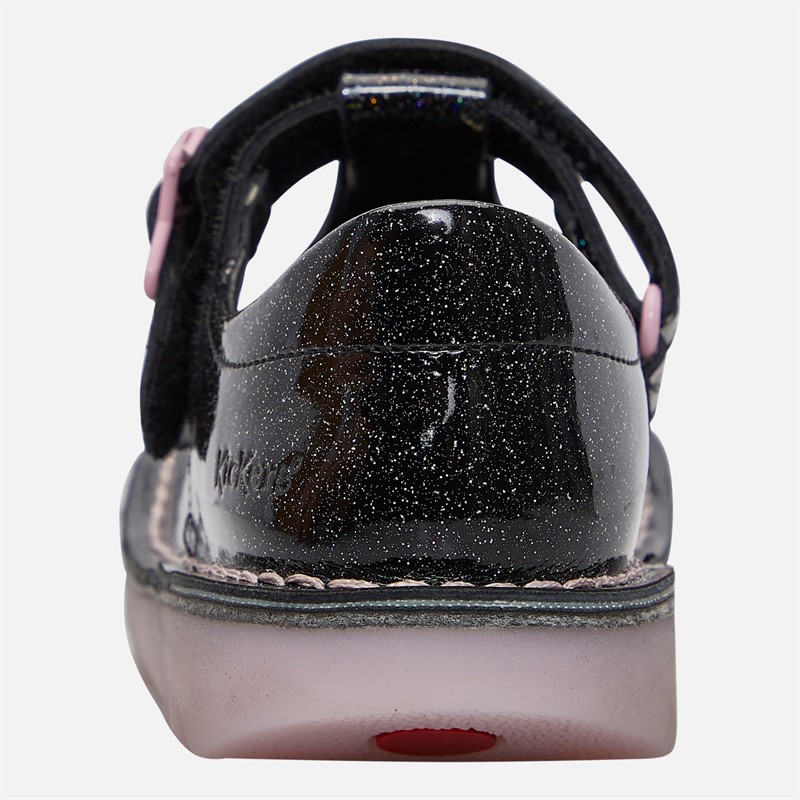 Kickers Infant Girls Kick T-Bar Galactic Patent Leather Shoes Black