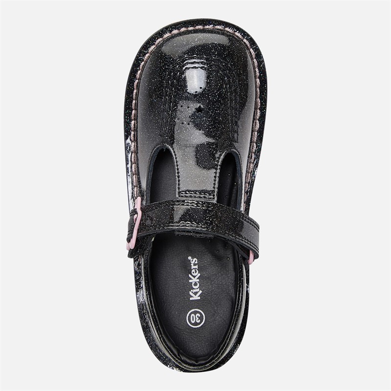 Kickers Infant Girls Kick T-Bar Galactic Patent Leather Shoes Black
