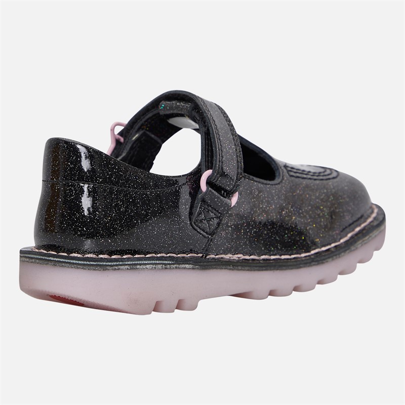 Kickers Infant Girls Kick T-Bar Galactic Patent Leather Shoes Black