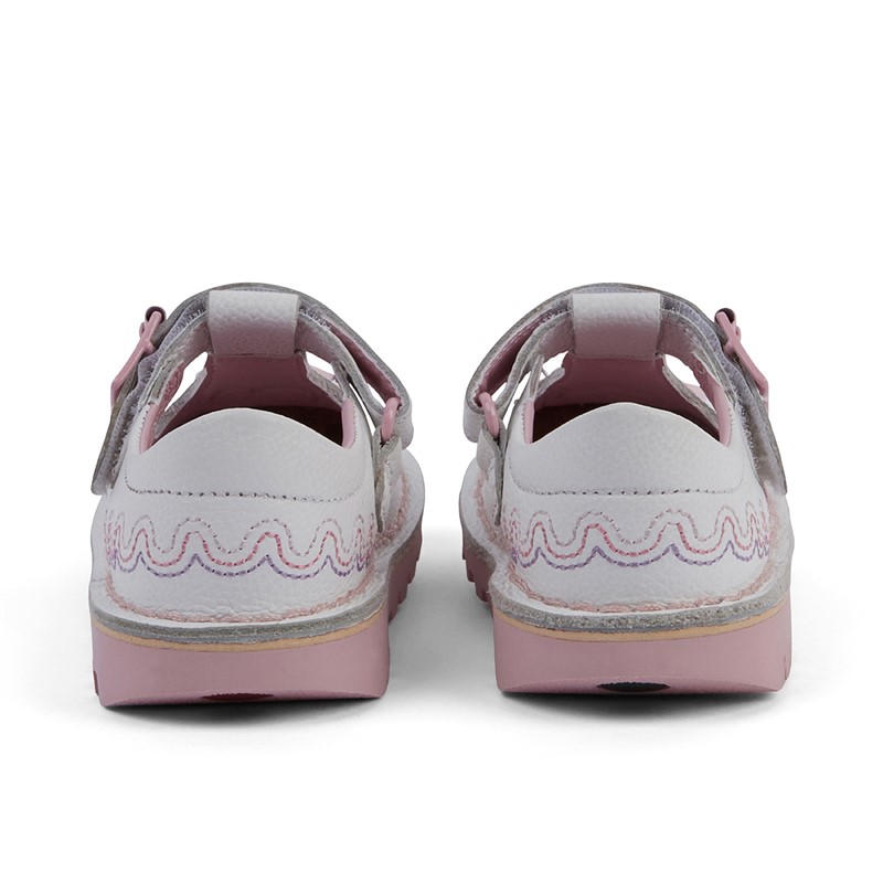Kickers Infant Girls Kick T-Bar Wave Leather Shoes White