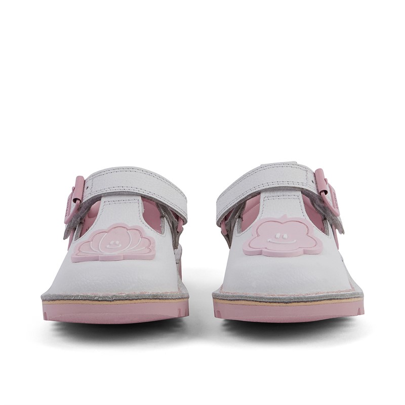 Kickers Infant Girls Kick T-Bar Wave Leather Shoes White
