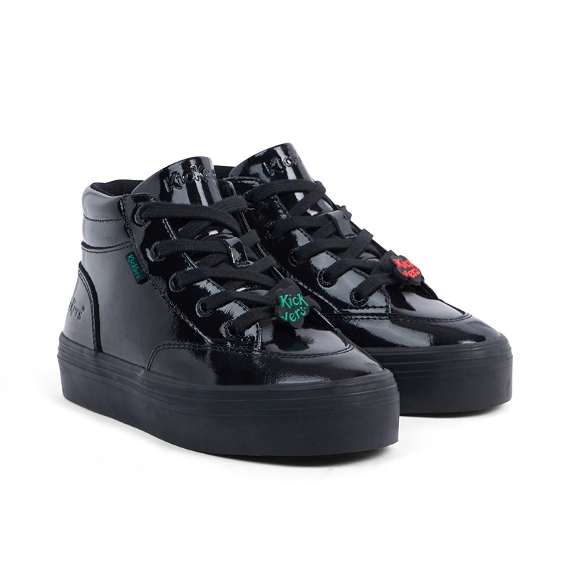 Kickers Girls Tovni Stack Hi Flower Patent Leather Trainers Black